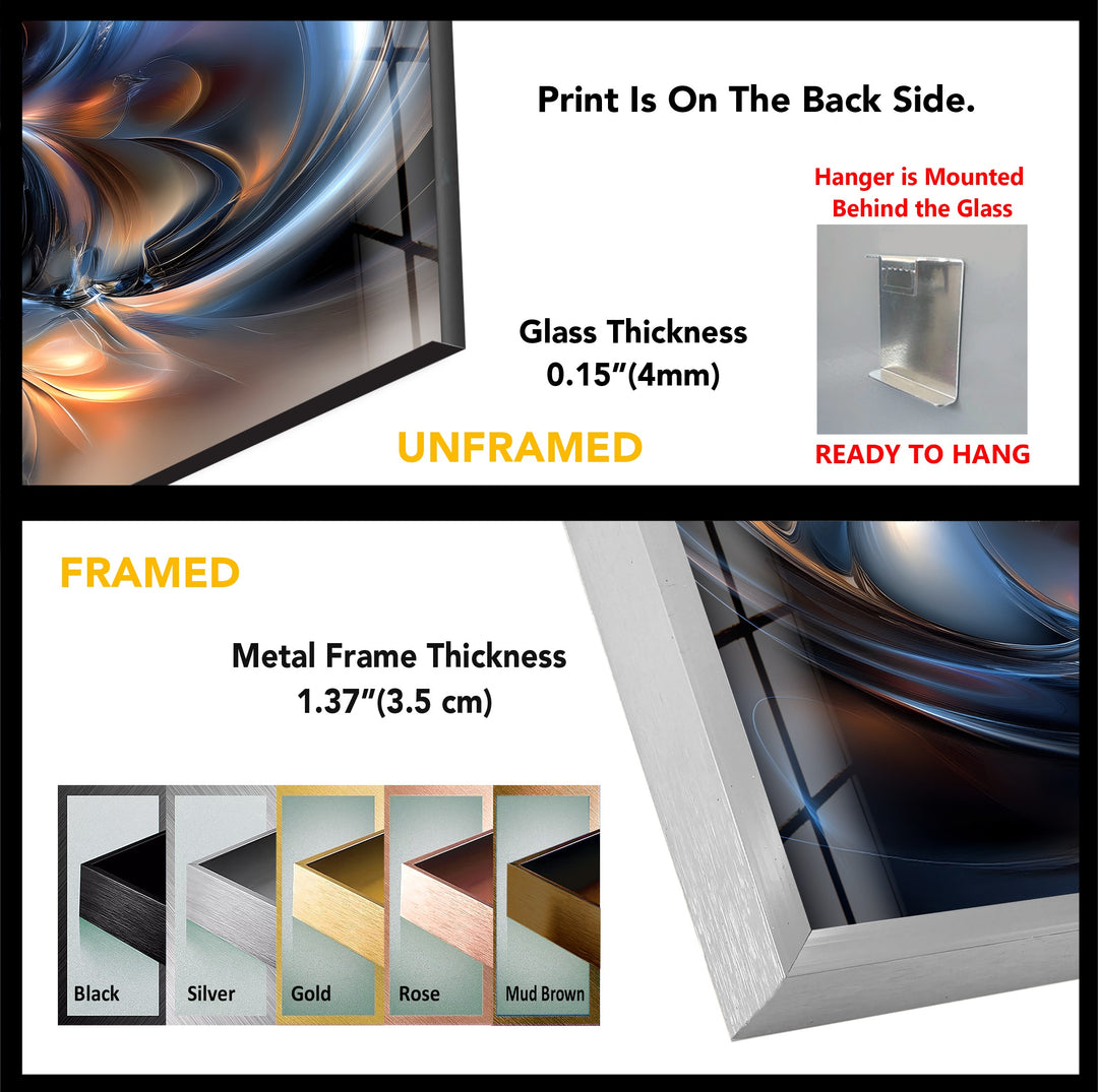 Cosmic Helix Radiance – Abstract Blue & Ember Swirl Glass Wall Art