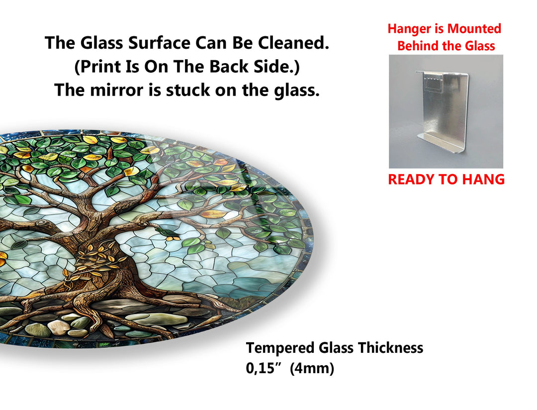 Colorful Mosaic Tree of Life Round Glass Wall Art Set – Boho Nature-Inspired Decor