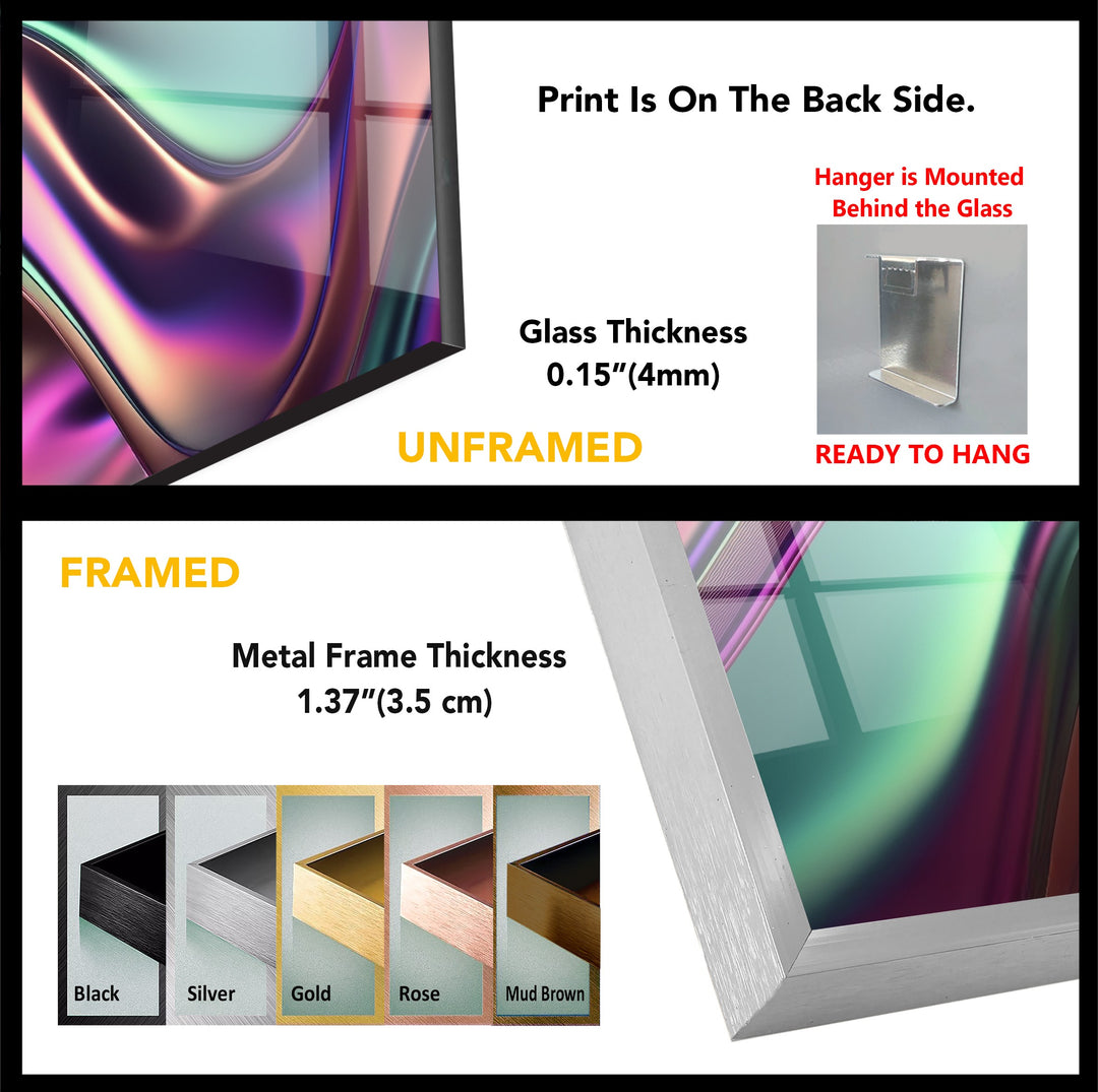 Iridescent Wave Mirage – Neon Chrome Flow Glass Wall Art