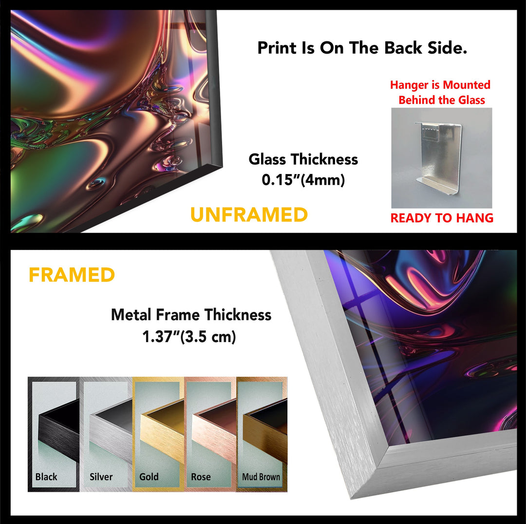Neon Mirage Crest – Iridescent Chrome Wave Glass Wall Art
