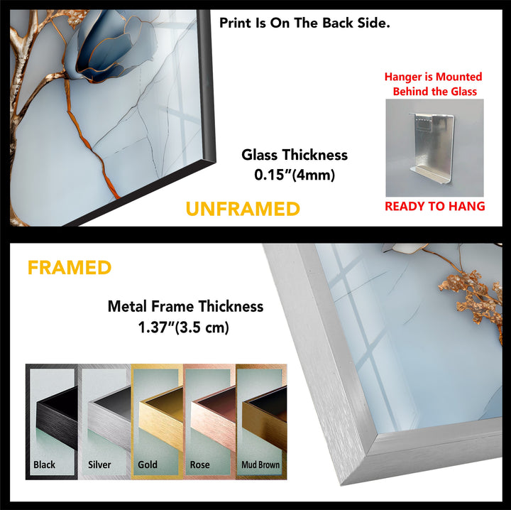 Blue Bloom Harmony – Elegant Floral Glass Wall Art