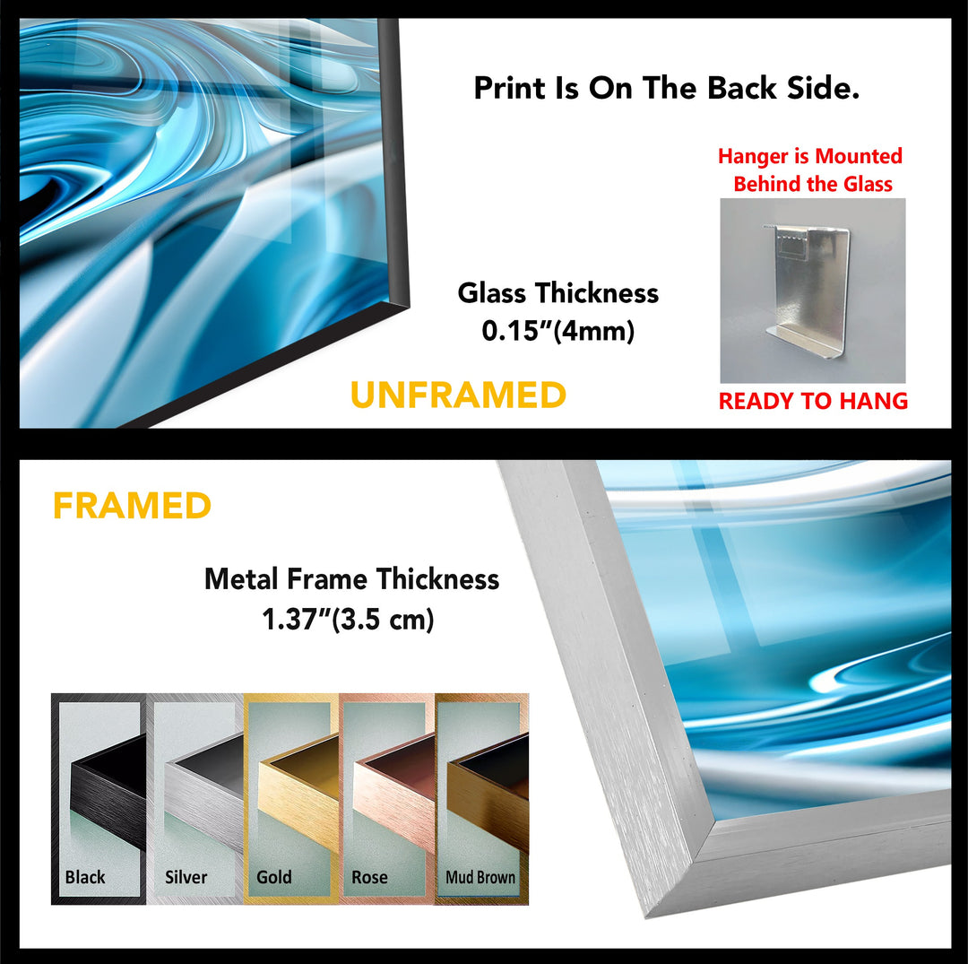 Arctic Wave Flow – Abstract Blue Chrome Fluid Glass Wall Art