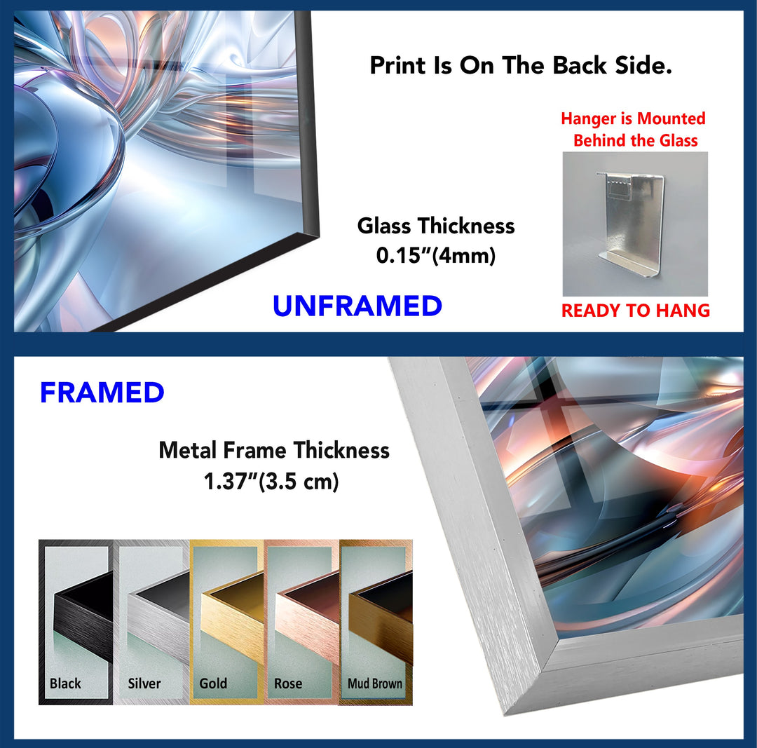 AeroChrome Fusion – Abstract Silver & Sky-Blue Motion Glass Wall Art