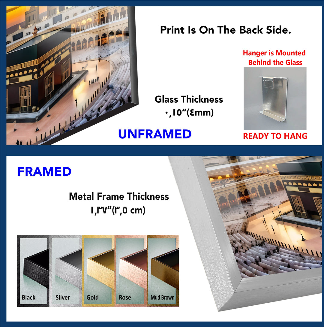 Radiant Faith – Kaaba Under Golden Sunset Glass Wall Art