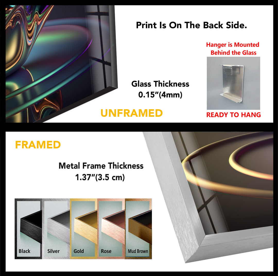 Iridescent Sculpted Bloom – Futuristic Chrome Bowl Glass Wall Art