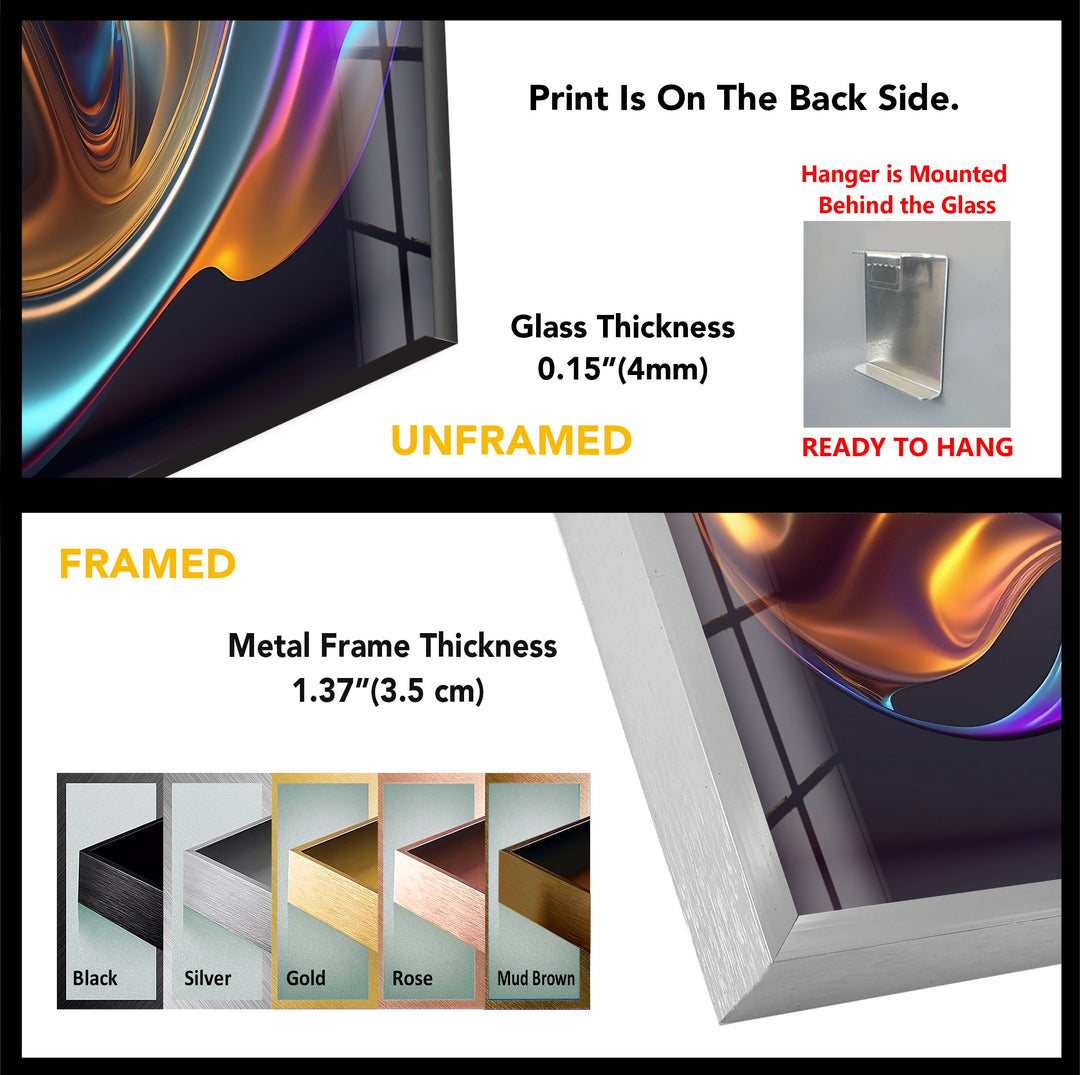Prismatic Flow Mirage – Iridescent Chrome Wave Glass Wall Art