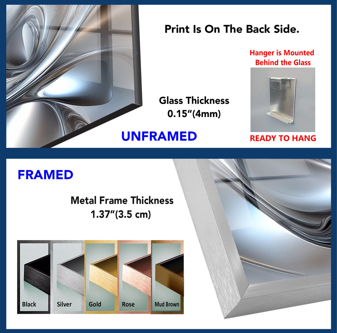 Polar Chrome Drift – Abstract Silver Fluid Glass Wall Art