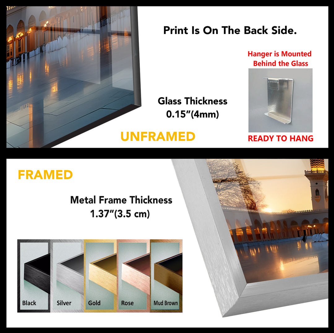 Golden Tranquility – Al-Masjid an-Nabawi Sunset Glass Wall Art