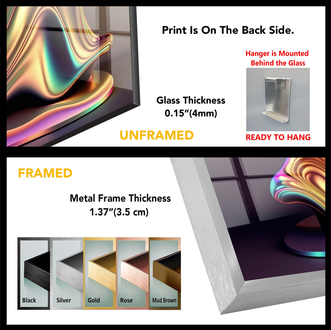 Chromatic Sculpted Form – Iridescent Metallic Shape Glass Wall Art