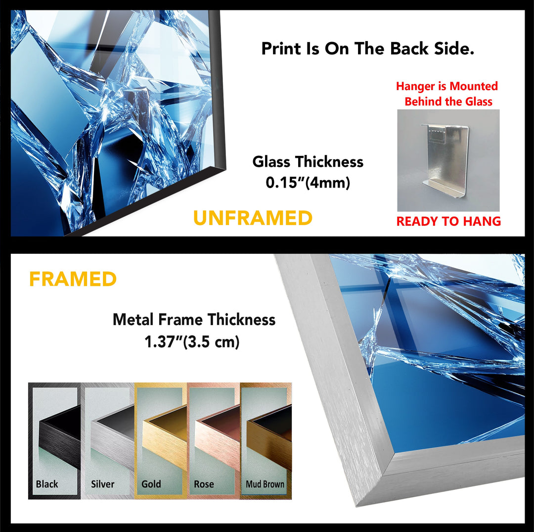 Crystal Shatter Blue – Abstract Faceted Ice Glass Wall Art