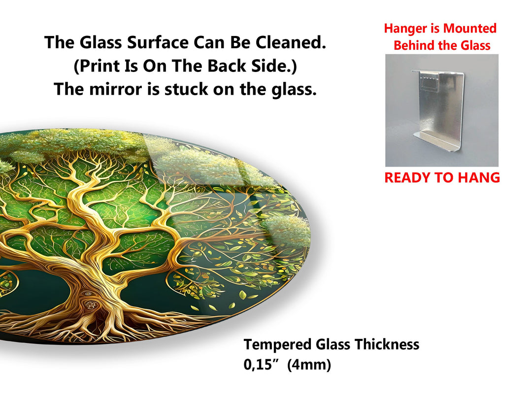Tree of Life Round Glass Wall Art Set – Spiritual Nature-Inspired Decor