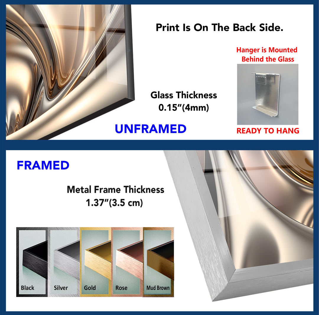 Champagne Alloy Flow – Abstract Gold & Silver Chrome Glass Wall Art
