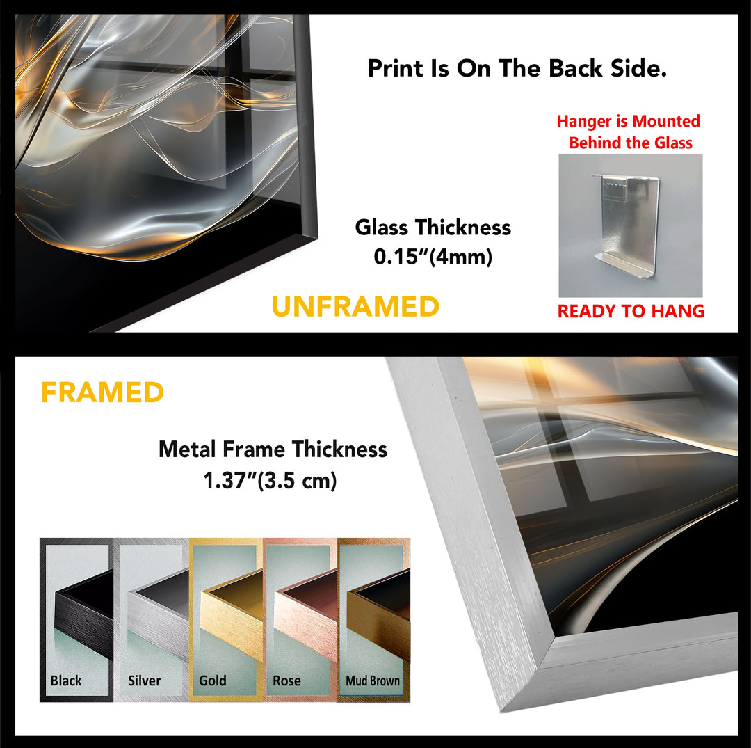 Midnight Ember Drift – Abstract Smoke Gold Glass Wall Art