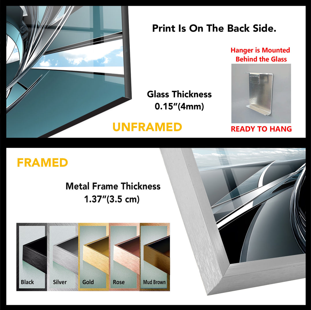 Aero Spiral Gateway – Futuristic Chrome Tunnel Glass Wall Art