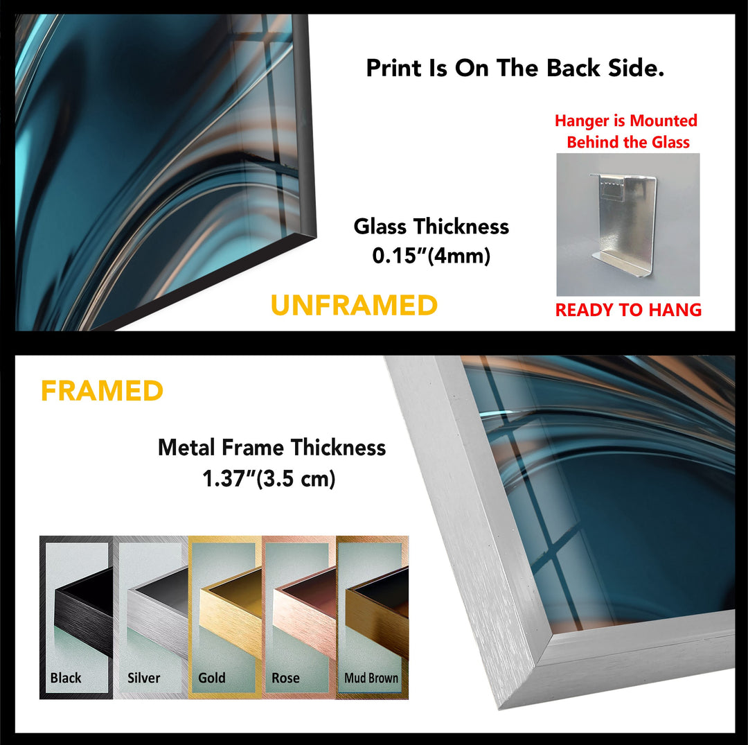 Midnight Aqua Surge – Abstract Teal Chrome Glass Wall Art