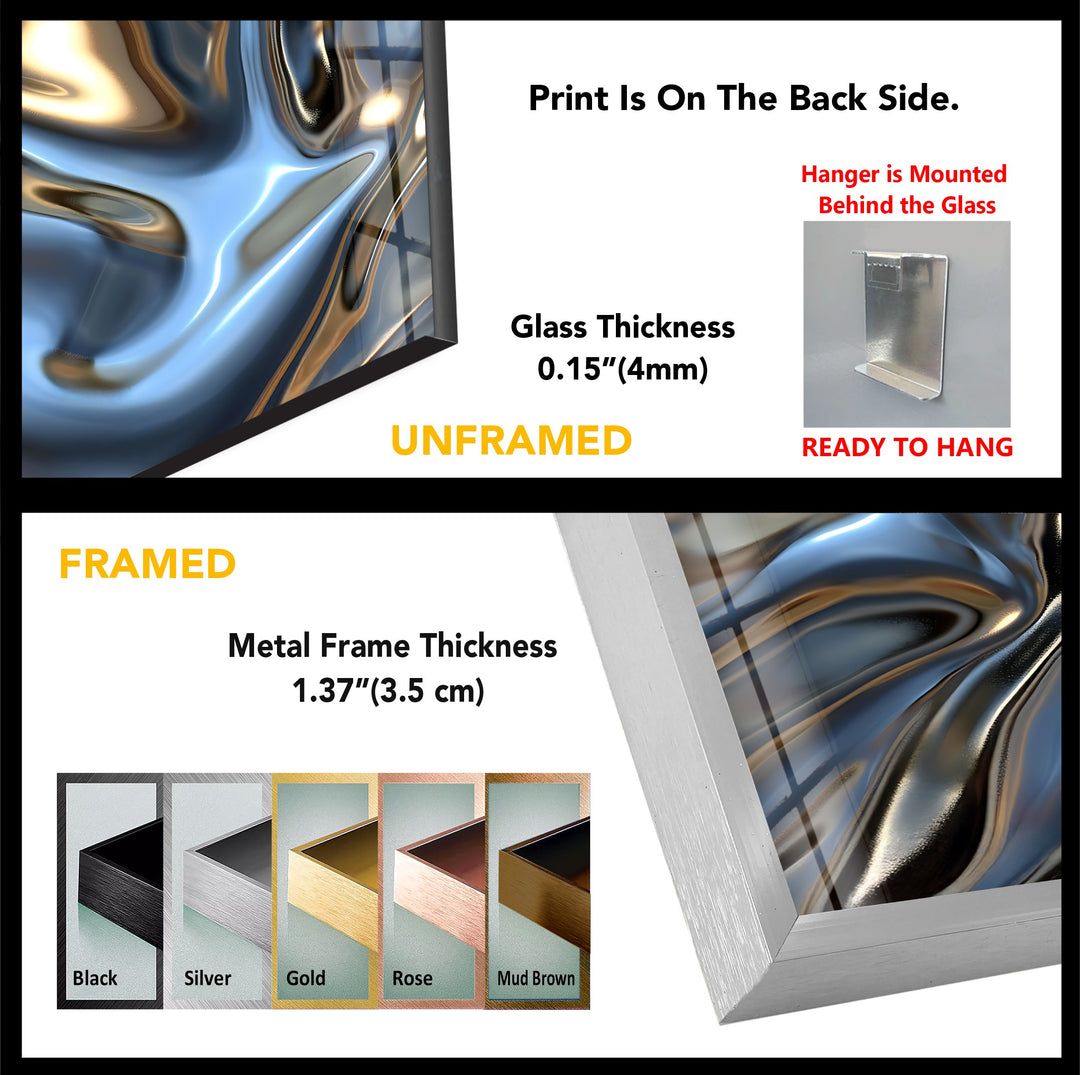 Celestial Metal Drift – Abstract Silver & Gold Fluid Glass Wall Art