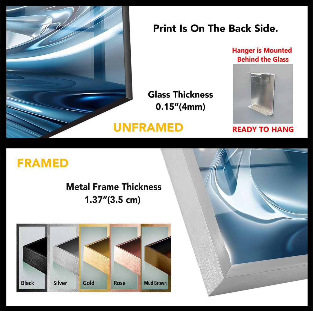 Azure Liquid Motion – Abstract Chrome Blue Glass Wall Art