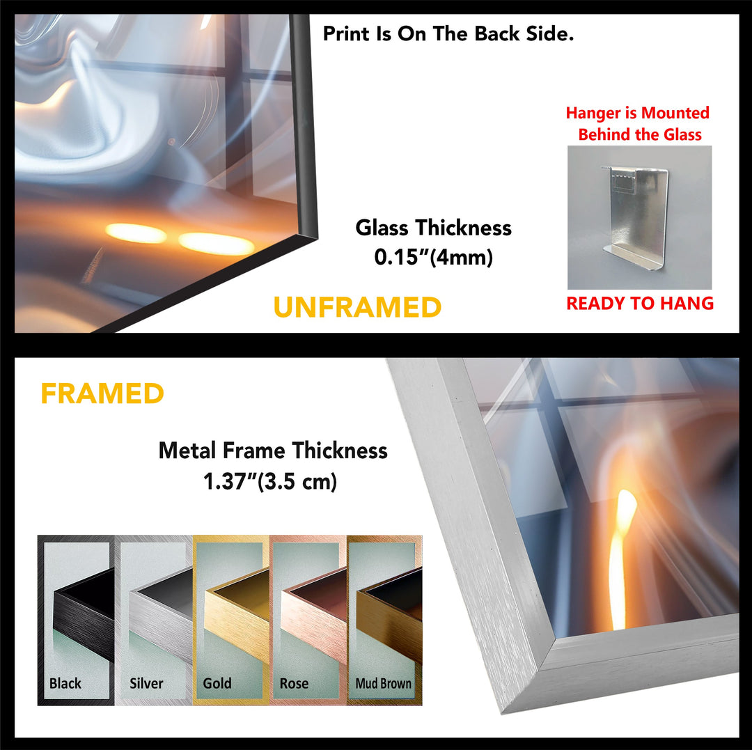 Ethereal Silver Glow – Abstract Fluid Metal Design Glass Wall Art