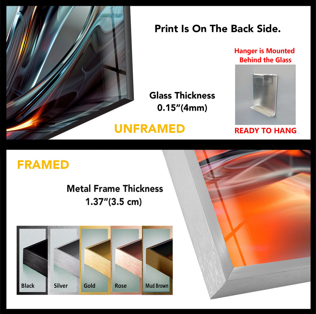 Emberwave Crystal Motion – Abstract Chrome & Fire Glass Wall Art