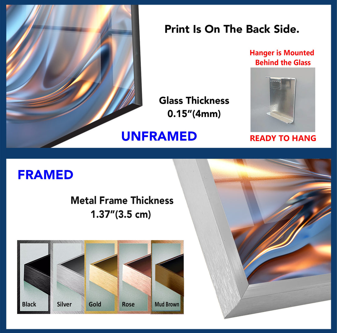 Arctic Ember Alloy – Abstract Silver & Copper Wave Glass Wall Art