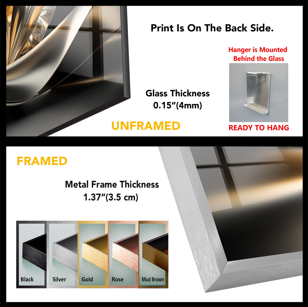 Golden Helix Flow – Abstract Metallic Ribbon Glass Wall Art
