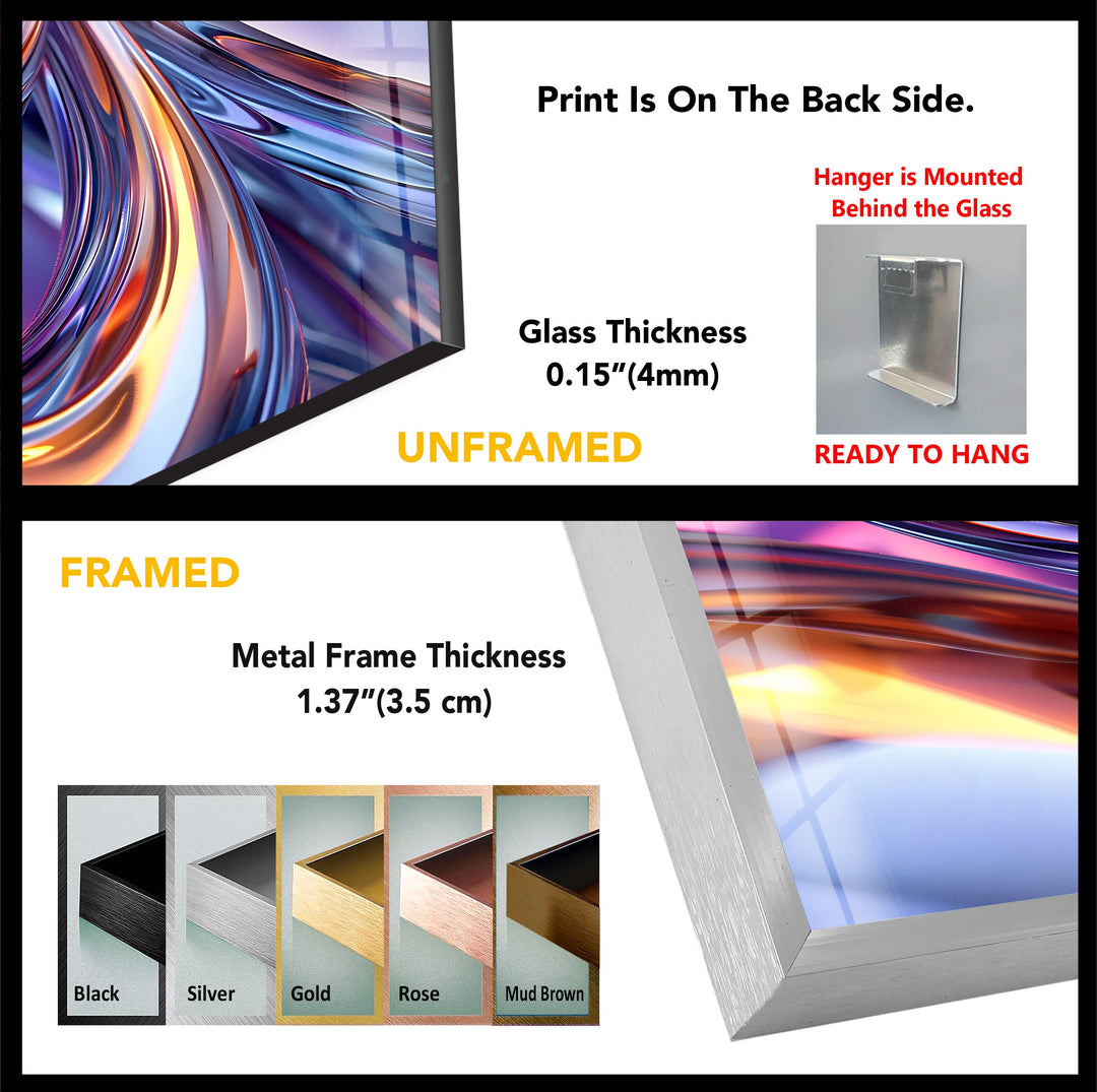Prismatic Ribbon Fusion – Abstract Chrome Swirl Glass Wall Art