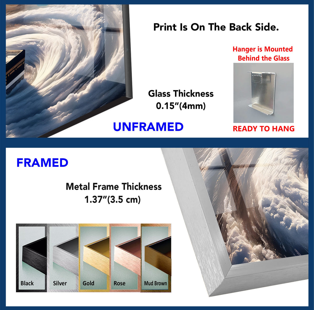Divine Orbit – Kaaba Surrounded by Celestial Clouds Glass Wall Art