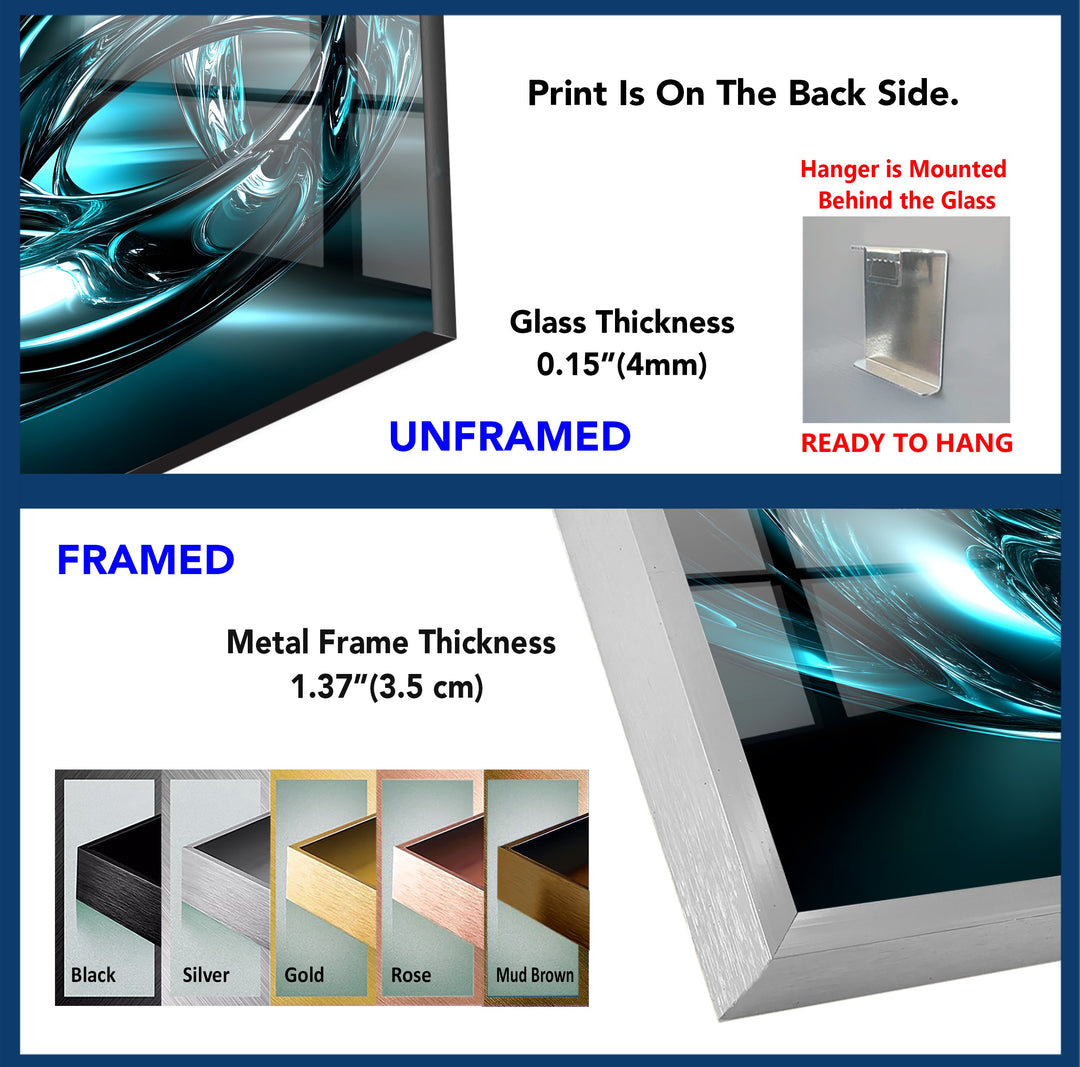 Aqua Vortex Chrome – Abstract Teal Metallic Motion Glass Wall Art