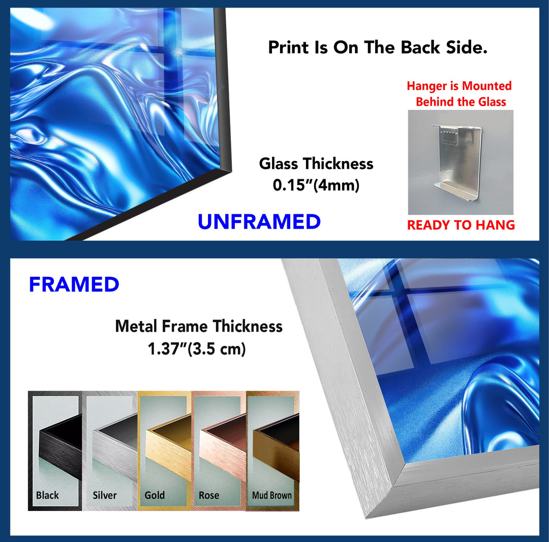 Cobalt Fluid Mirage – Abstract Blue Chrome Glass Wall Art
