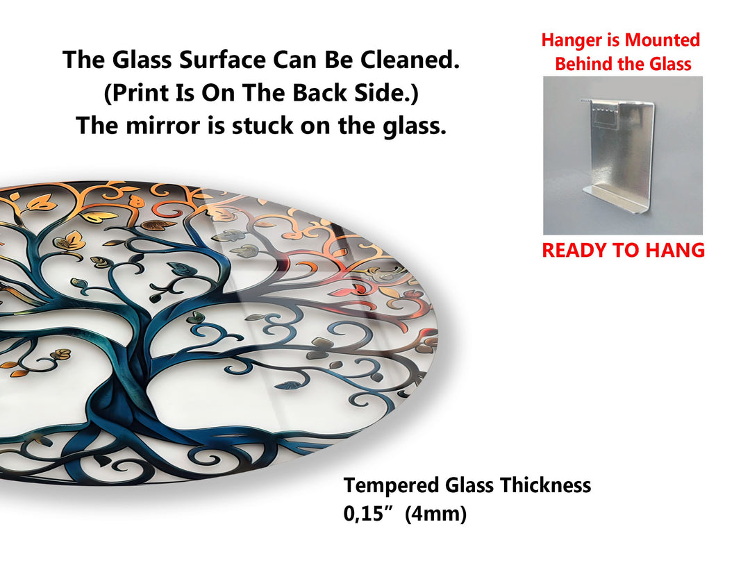 Mosaic Tree of Life Round Glass Wall Art Set – Nature-Inspired Glass Decor