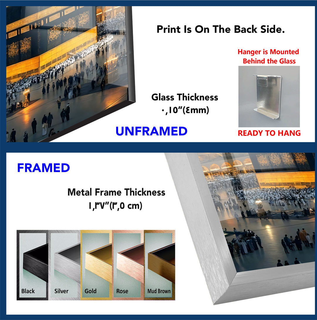 Sacred Name – Allah Calligraphy Above Kaaba Glass Wall Art