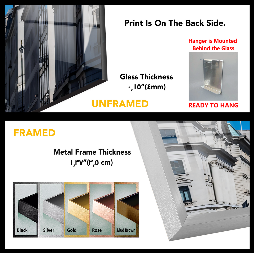 Exquisite glass Banksy wall art, showcasing superior material quality with clear glass and durable metal frame options, perfect for home decoration.