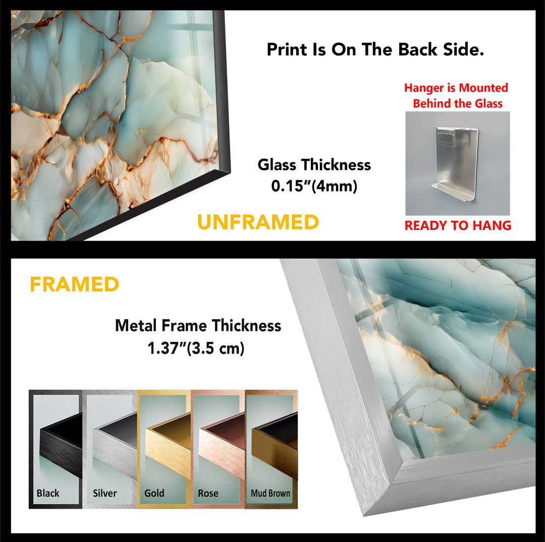 Crystalline Veins – Aqua Marble Glass Wall Art