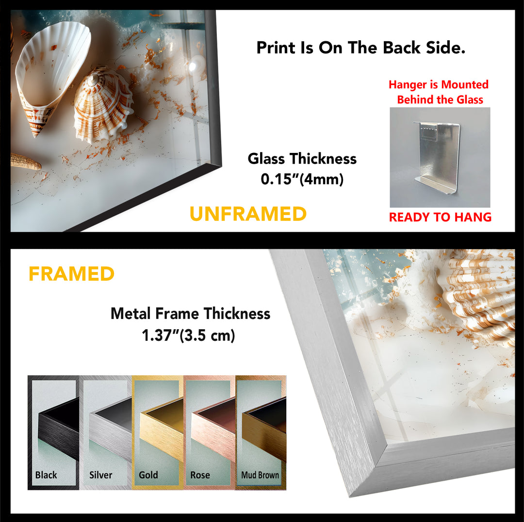 Coastal Treasures – Seashell & Ocean Pearl Glass Wall Art