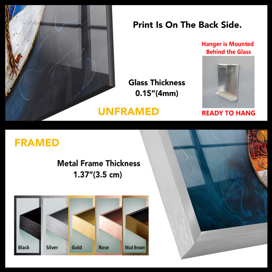 Cooler color temperatures prevail in this abstract universe glass wall art, beautifully framed and ideal for stylish home decoration.
