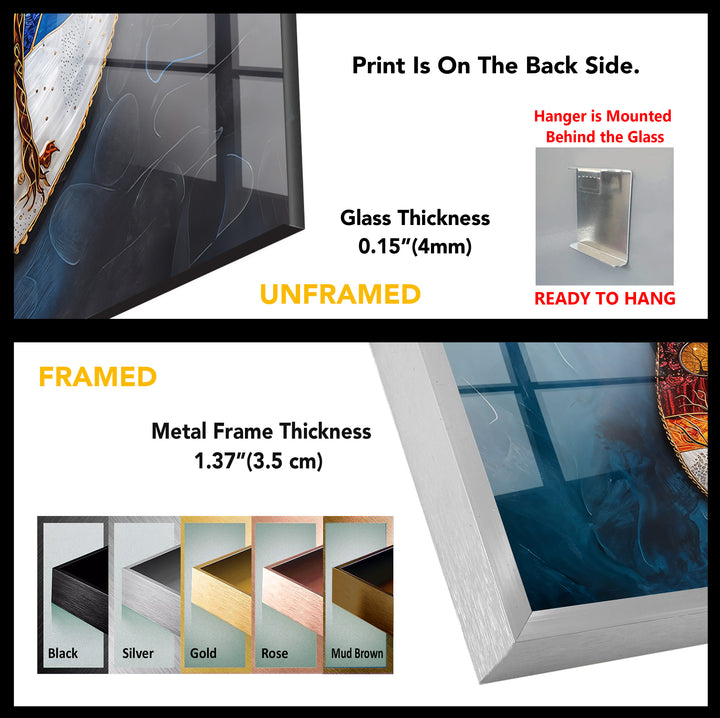 Cooler color temperatures prevail in this abstract universe glass wall art, beautifully framed and ideal for stylish home decoration.