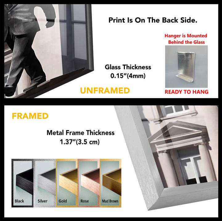 The smooth, reflective surface of Banksy sculpture glass wall art features brushed metal texture on its unique modern wall decor frames.