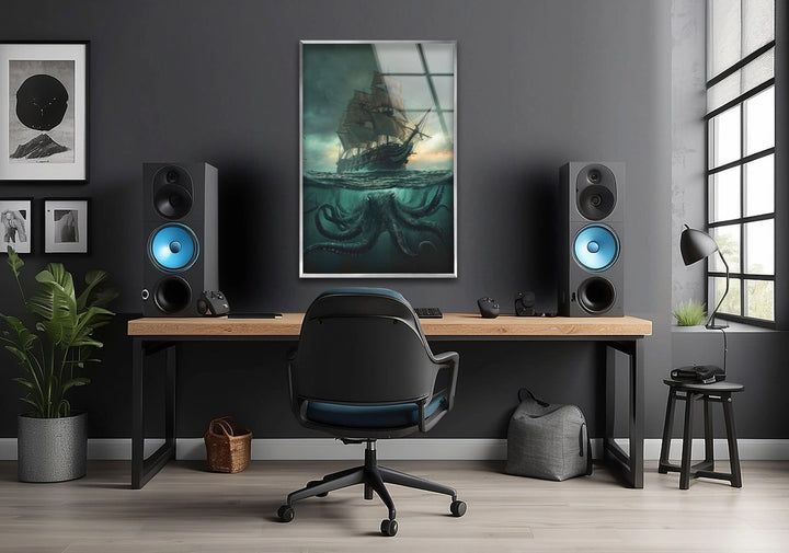 Kraken & Ship Glass Wall Art Glass Printing Wall Art, Print photos on glass
