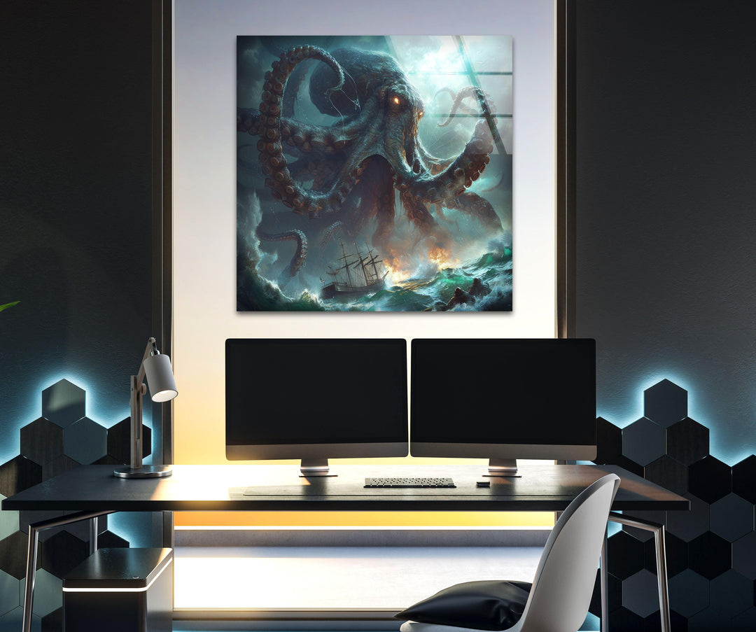 Kraken Octopus Glass Wall Art, art glass wall art, glass wall art pictures