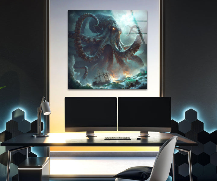 Kraken Octopus Glass Wall Art, art glass wall art, glass wall art pictures