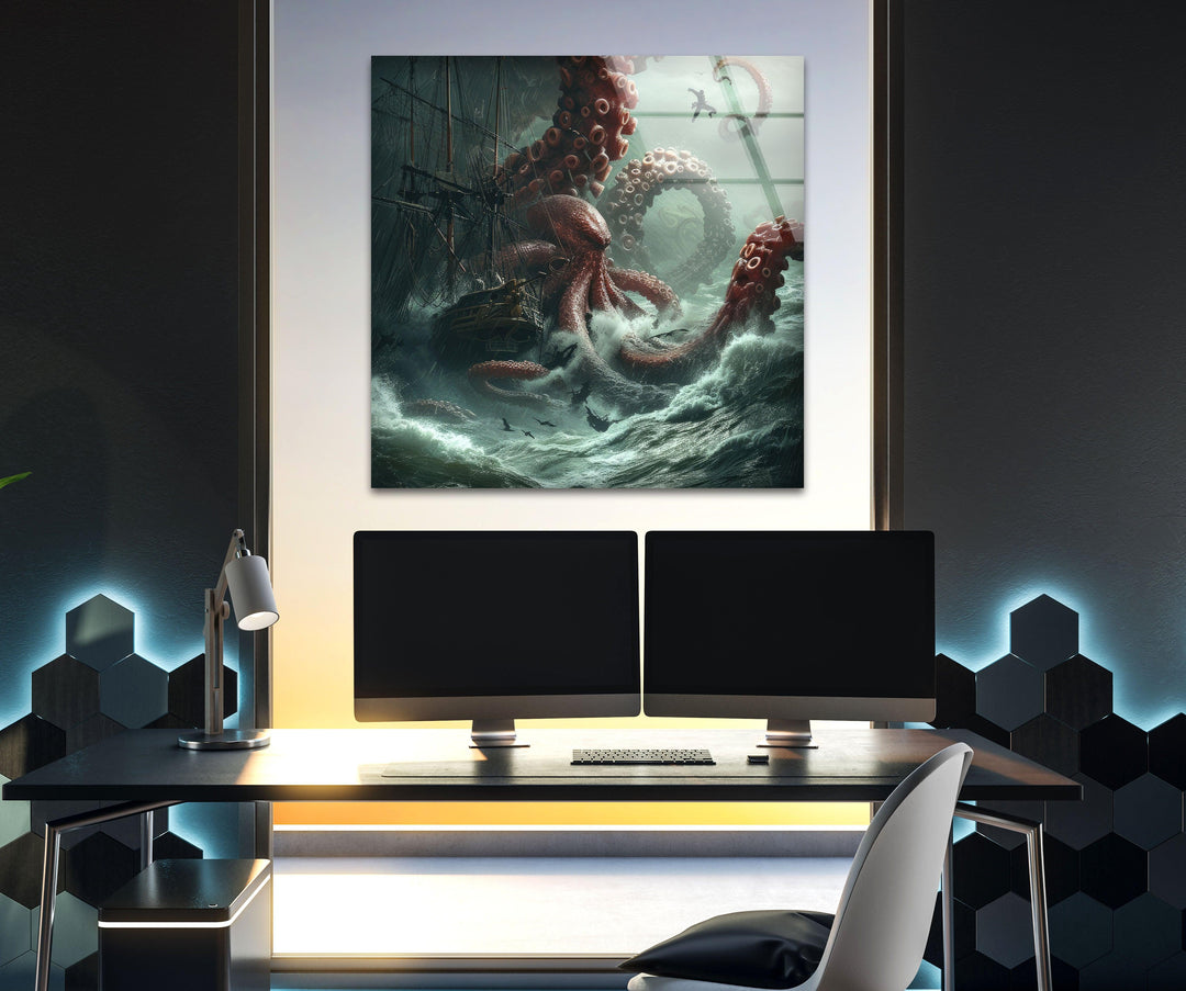Giant Kraken Glass Wall Art stained glass wall art, stained glass wall decor