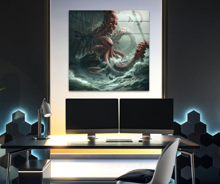 Giant Kraken Glass Wall Art stained glass wall art, stained glass wall decor