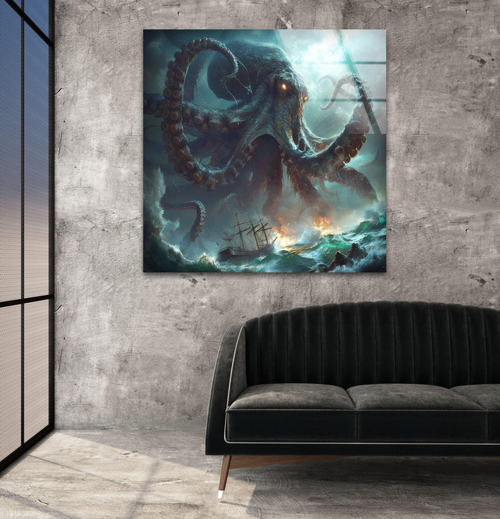 Kraken Octopus Glass Wall Art, glass photo prints, glass picture prints