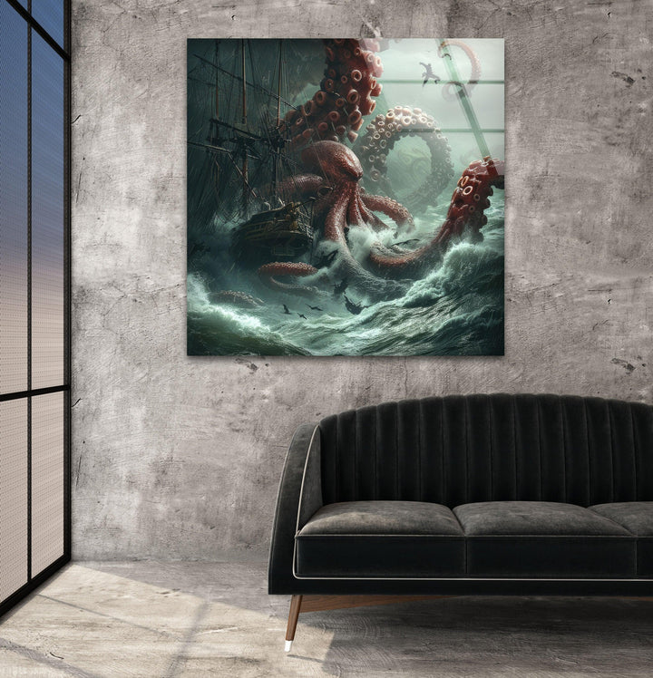 Giant Kraken Glass Wall Art print picture on glass,Tempered Glass Wall Art