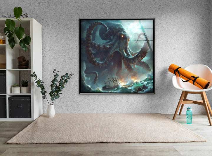 Kraken Octopus Glass Wall Art, custom glass pictures, glass art prints