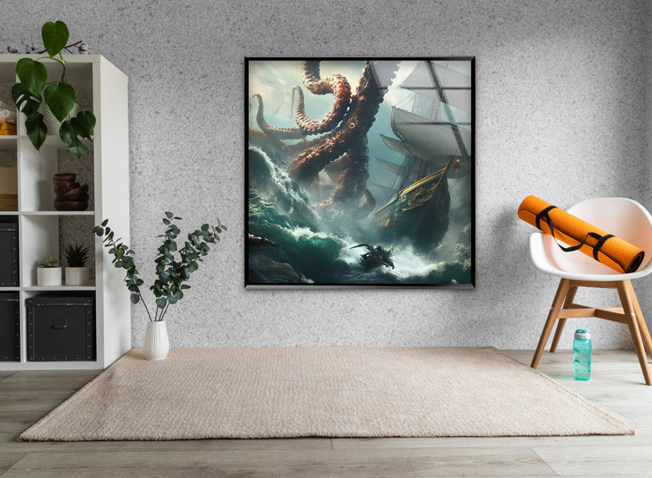 Kraken &amp; Ozean Glaswandkunst