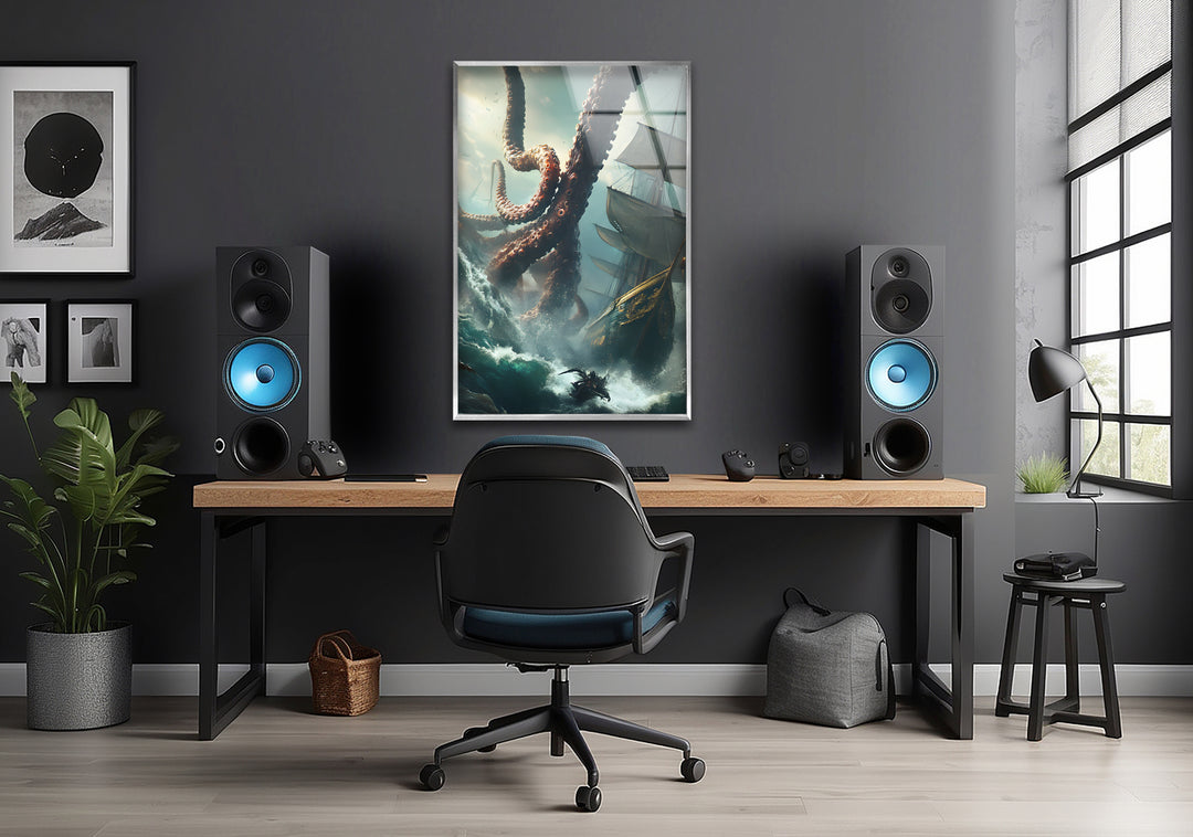 Kraken &amp; Ozean Glaswandkunst