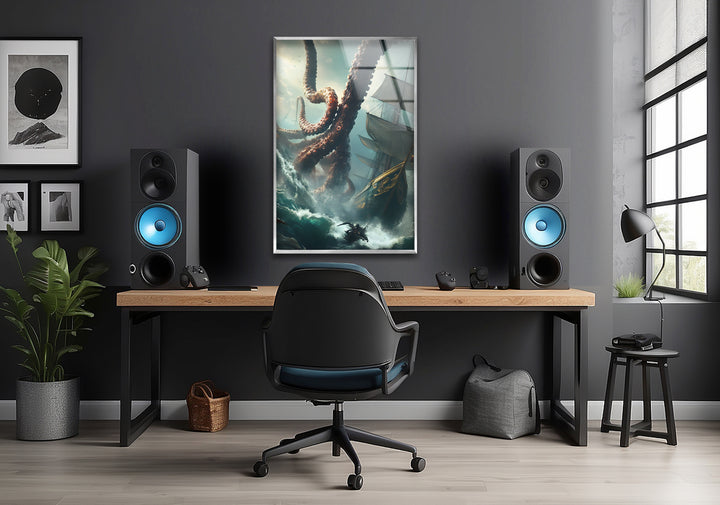Kraken &amp; Ozean Glaswandkunst