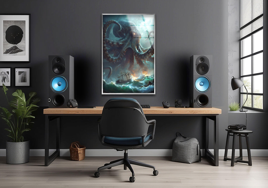 Kraken Octopus Glass Wall Art, glass pictures for Wall, glass prints wall art