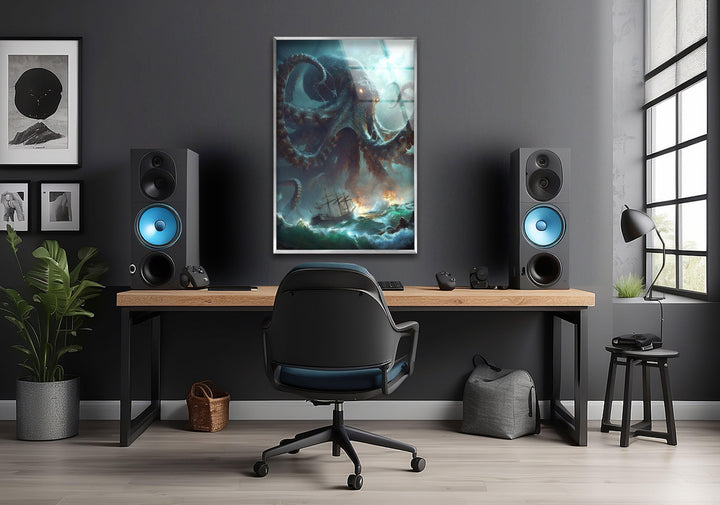 Kraken Octopus Glass Wall Art, glass pictures for Wall, glass prints wall art